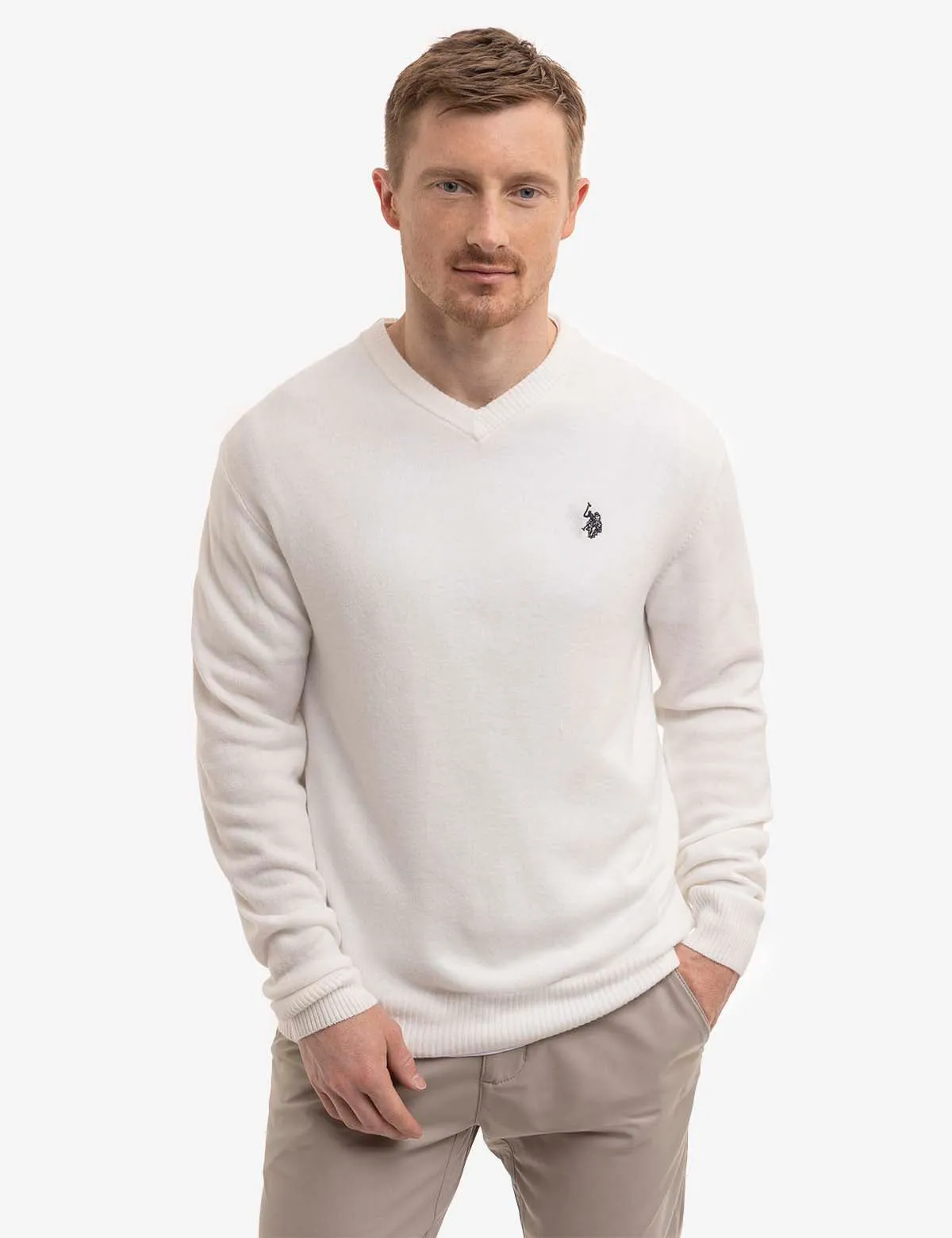 SOFT SOLID JERSEY V-NECK SWEATER