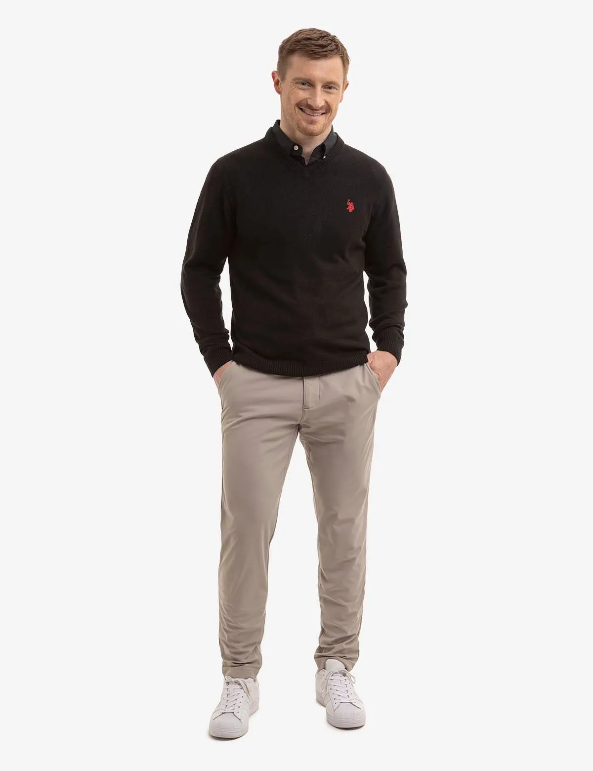 SOFT SOLID JERSEY V-NECK SWEATER