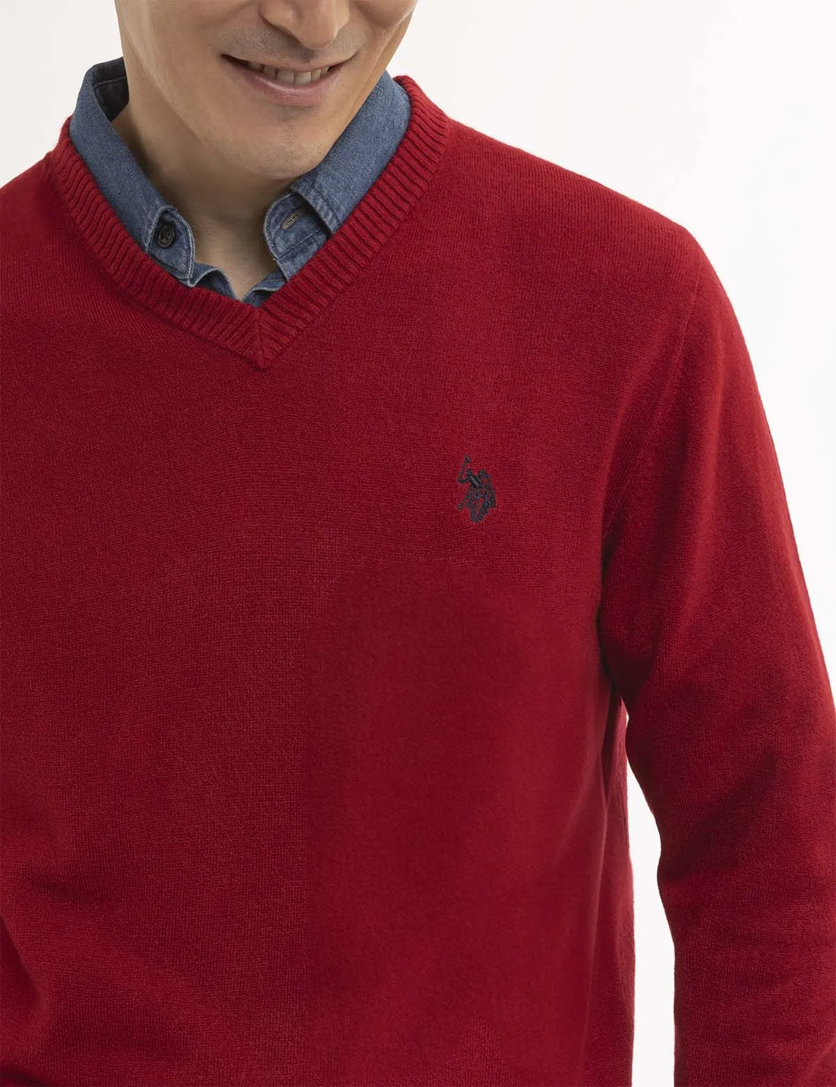 SOFT SOLID JERSEY V-NECK SWEATER