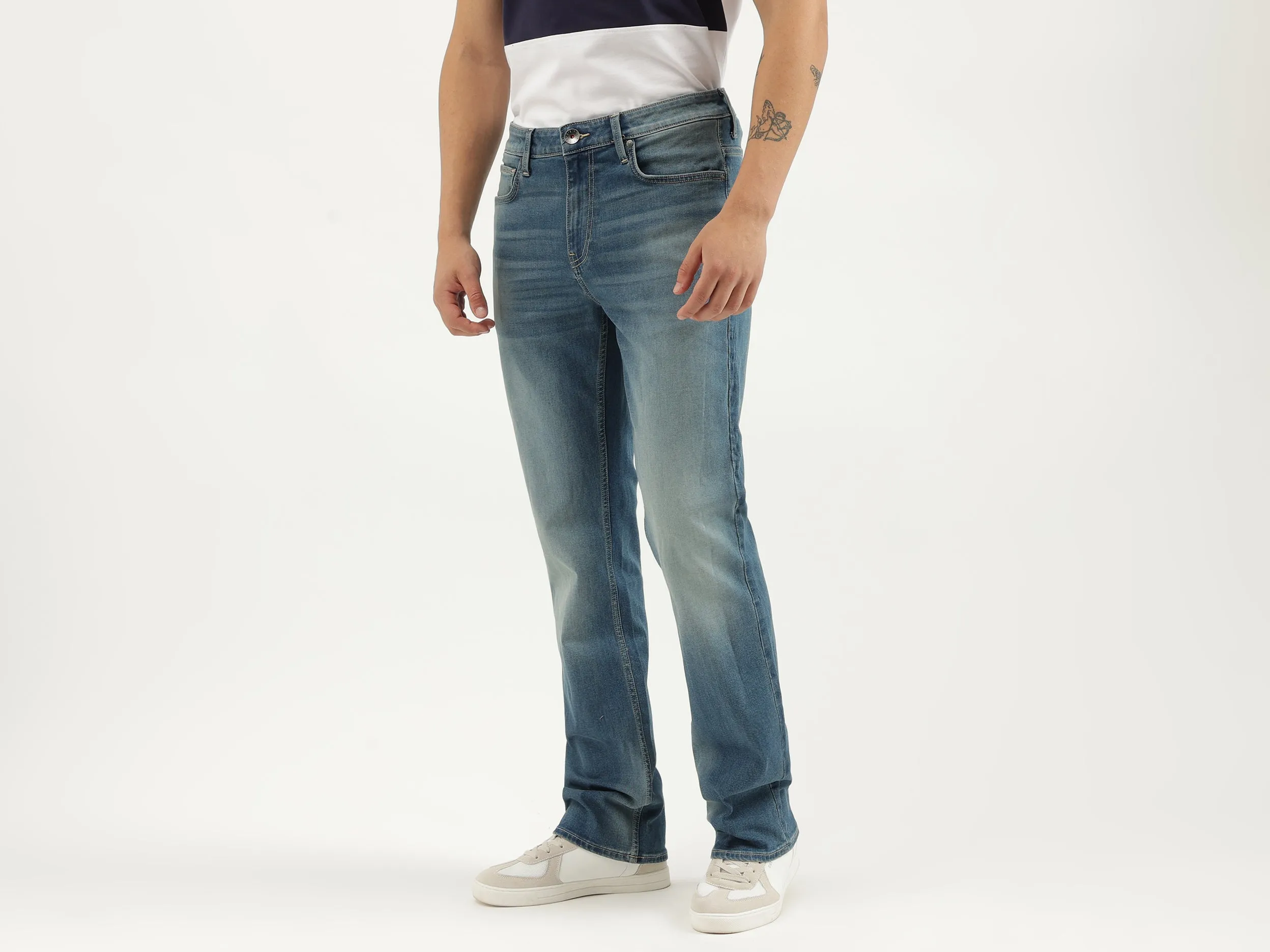Solid Boot-Leg Fit Jeans