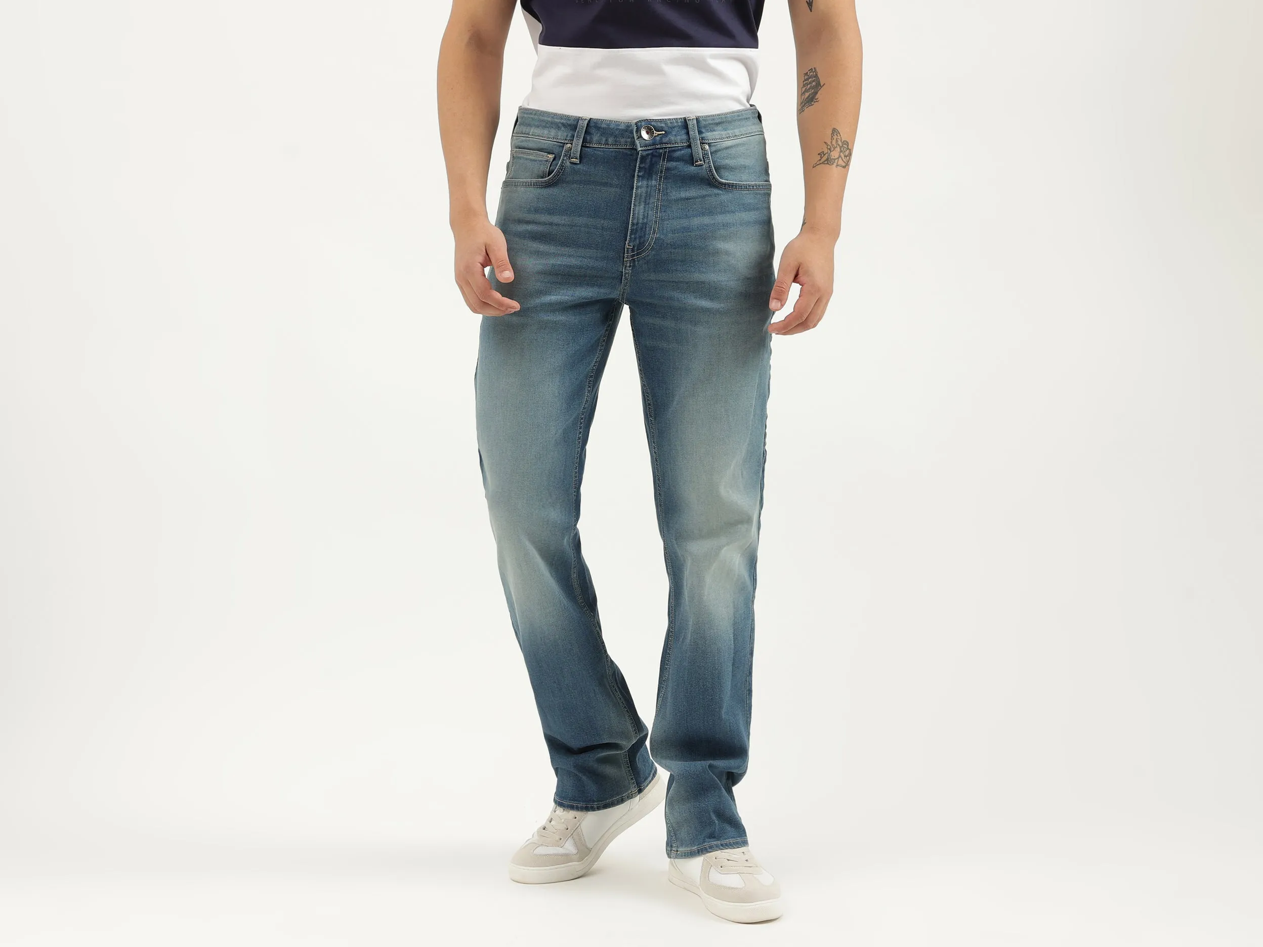 Solid Boot-Leg Fit Jeans