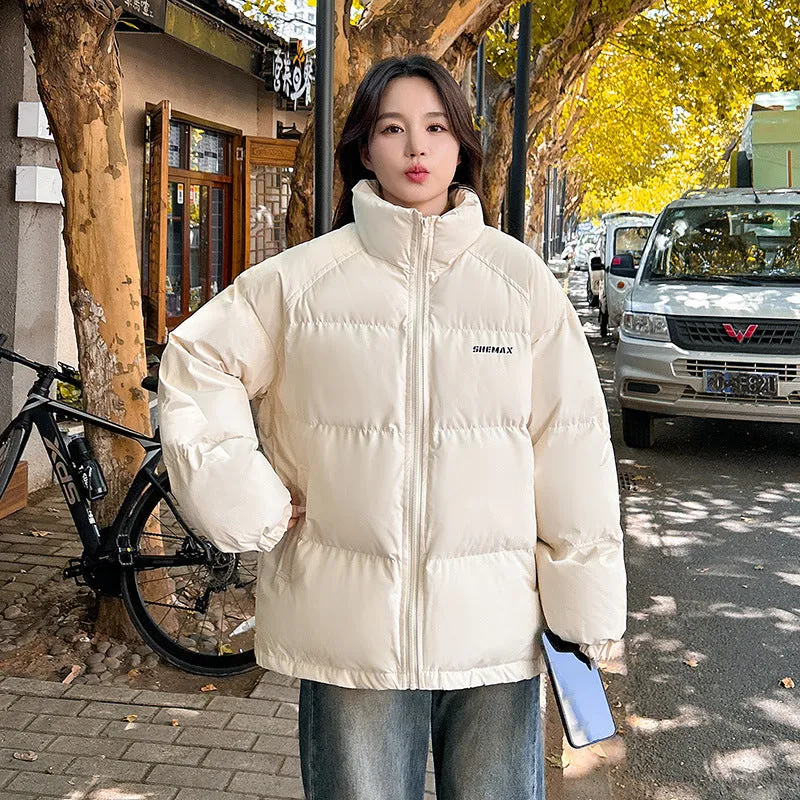 Solid Color Quilted Puffer Jacket with Full Zip for Women