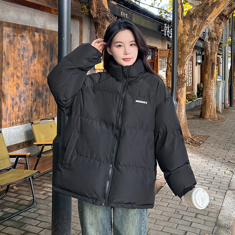 Solid Color Quilted Puffer Jacket with Full Zip for Women