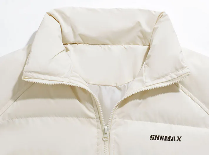 Solid Color Quilted Puffer Jacket with Full Zip for Women