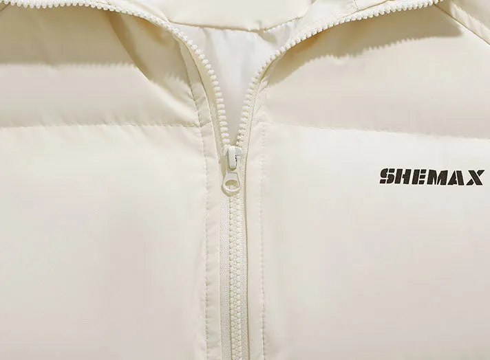 Solid Color Quilted Puffer Jacket with Full Zip for Women