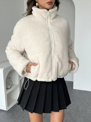 Solid Colour Zip-Up Teddy Jacket