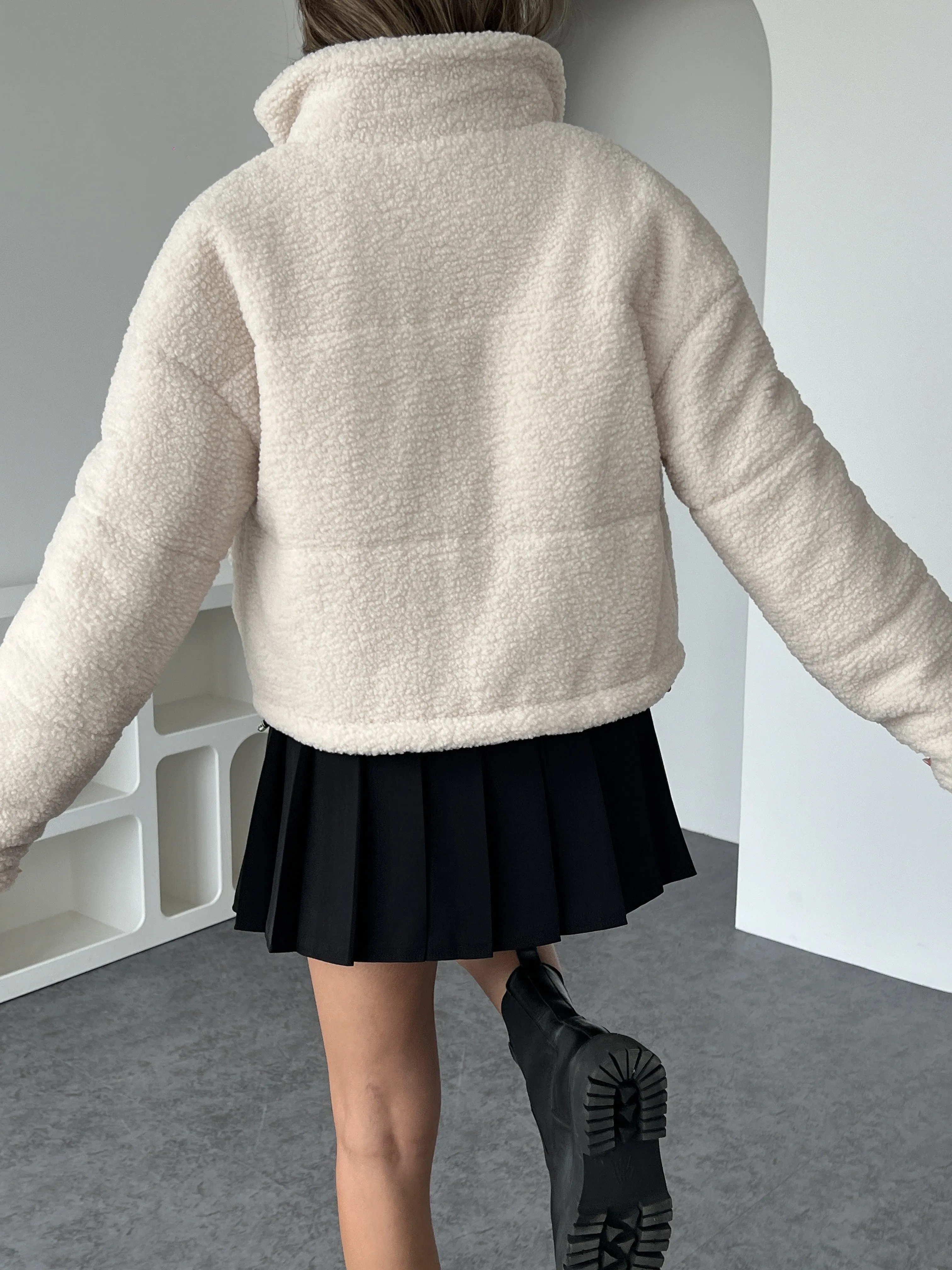 Solid Colour Zip-Up Teddy Jacket