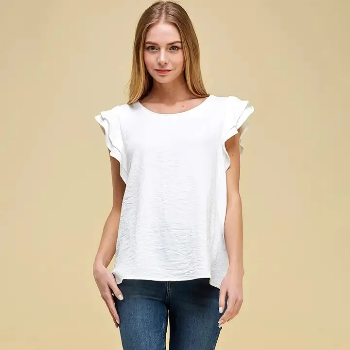 Solid Short Ruffle Sleeve Top