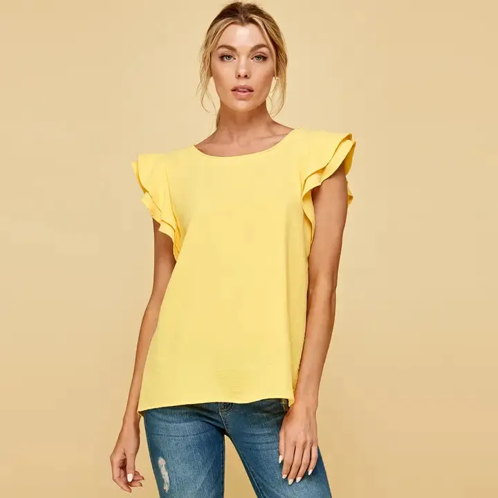 Solid Short Ruffle Sleeve Top