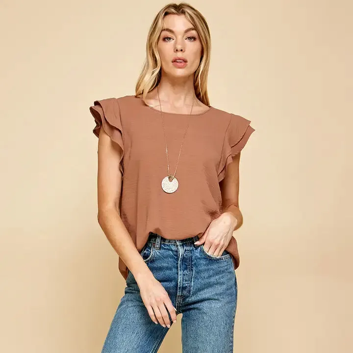 Solid Short Ruffle Sleeve Top