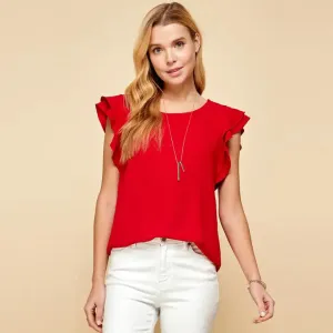 Solid Short Ruffle Sleeve Top