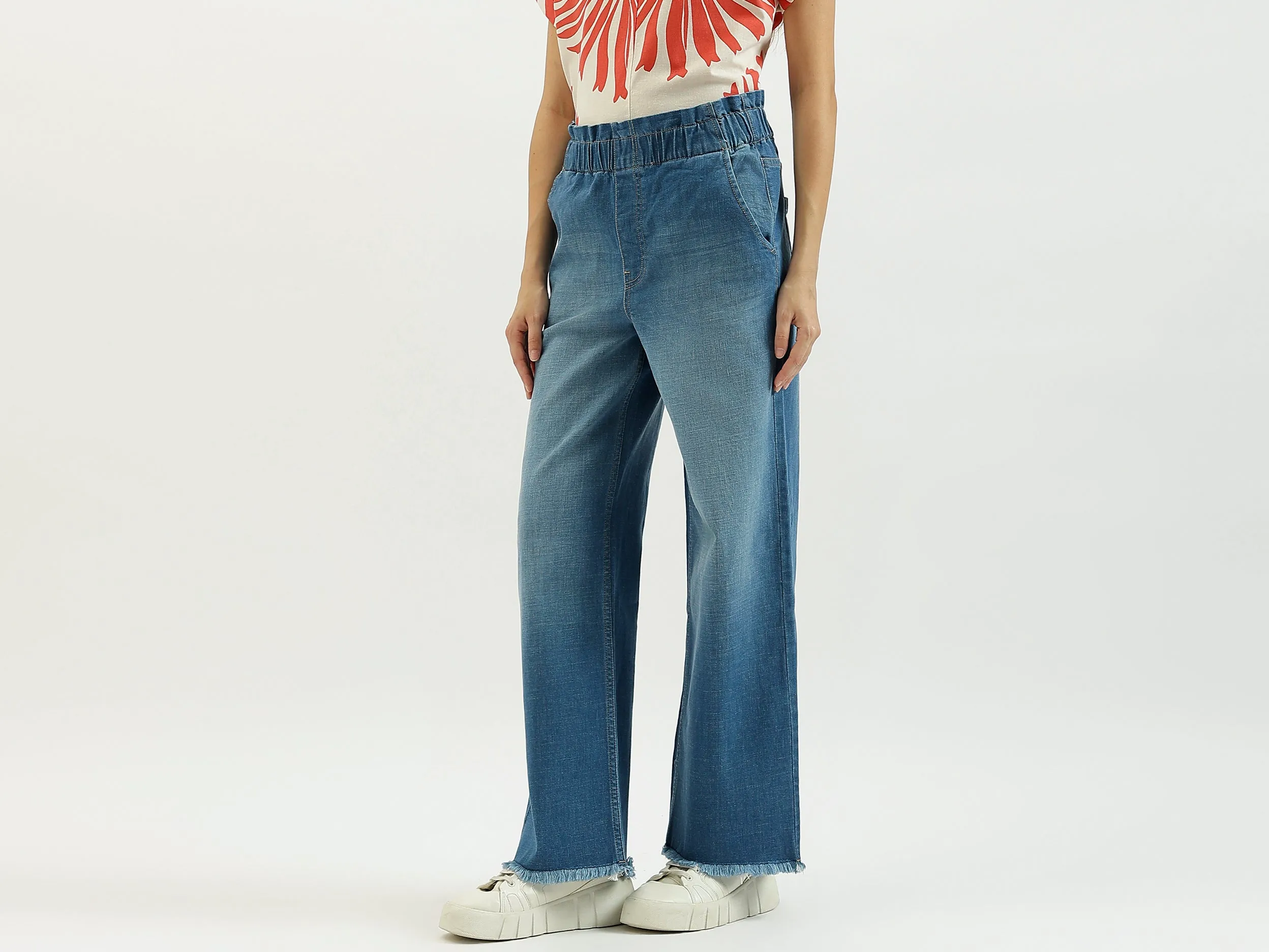 Solid Wide Leg Jeans