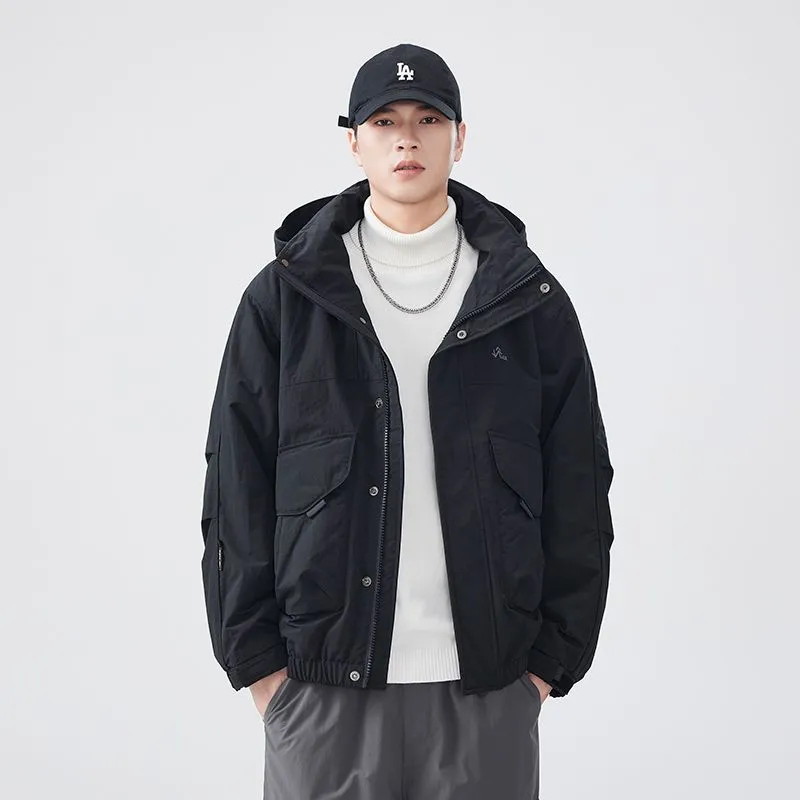 Solid Windproof Puffer Jacket with Elastic Hem Enclosure