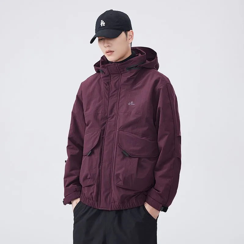 Solid Windproof Puffer Jacket with Elastic Hem Enclosure