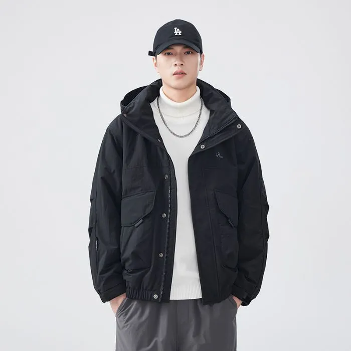 Solid Windproof Puffer Jacket with Elastic Hem Enclosure