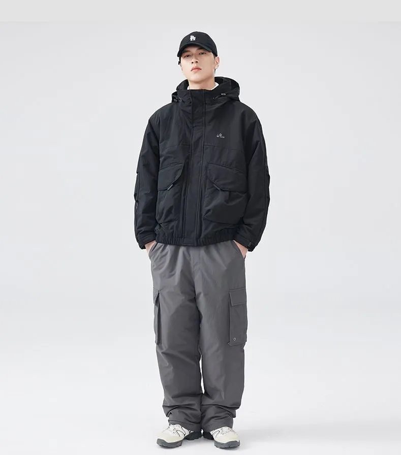 Solid Windproof Puffer Jacket with Elastic Hem Enclosure
