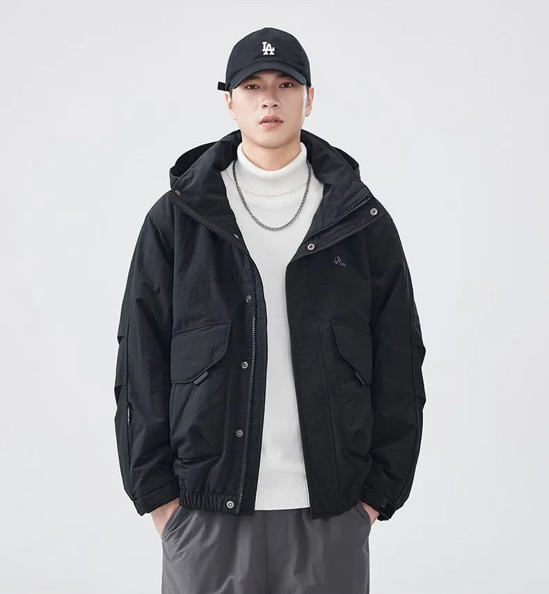 Solid Windproof Puffer Jacket with Elastic Hem Enclosure