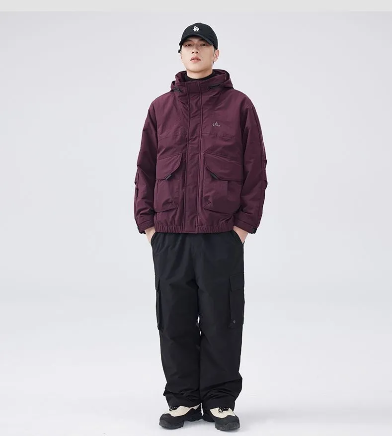 Solid Windproof Puffer Jacket with Elastic Hem Enclosure