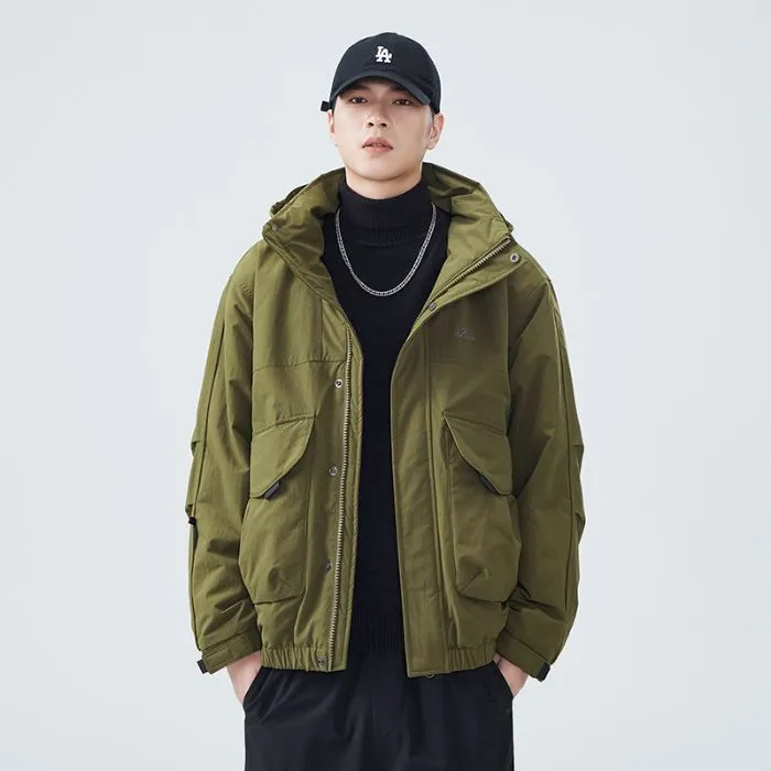 Solid Windproof Puffer Jacket with Elastic Hem Enclosure