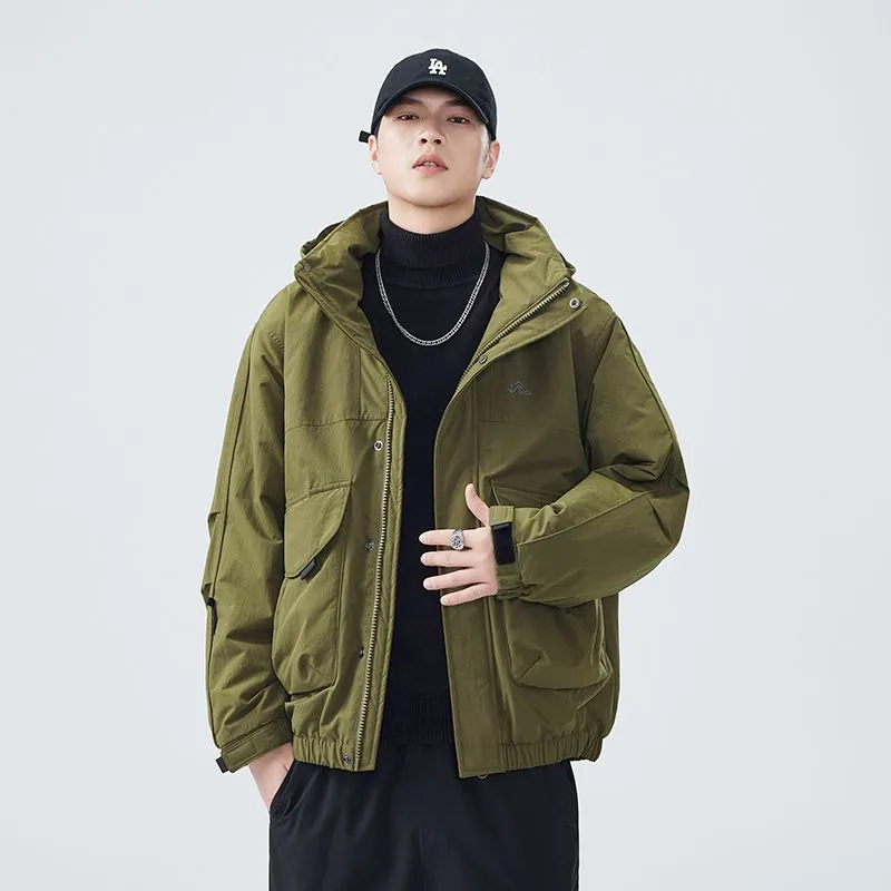 Solid Windproof Puffer Jacket with Elastic Hem Enclosure