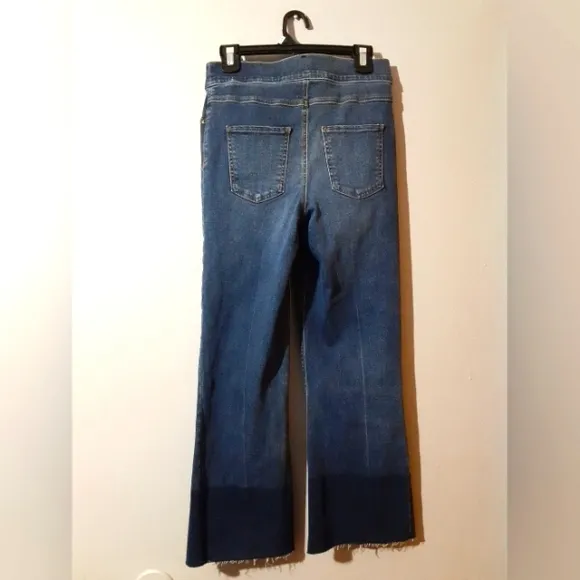 SPANX Women's Cropped Flare &amp; Wide Leg Jeans Jeggings Blue Size Medium Raw Hem