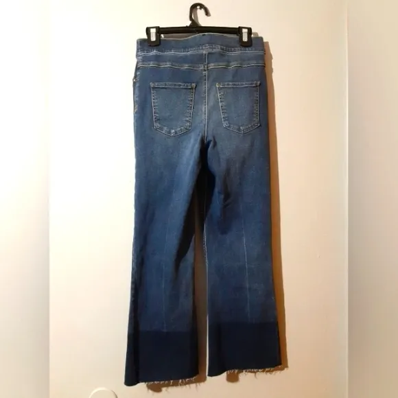 SPANX Women's Cropped Flare &amp; Wide Leg Jeans Jeggings Blue Size Medium Raw Hem