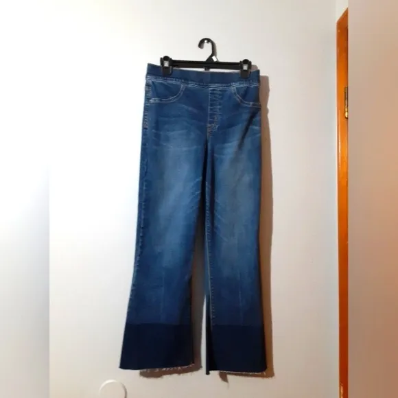 SPANX Women's Cropped Flare &amp; Wide Leg Jeans Jeggings Blue Size Medium Raw Hem