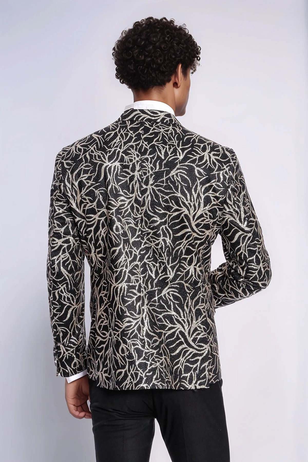 Sparkling Ivy Patterned Slim Fit Black Men Prom Blazer - Wessi