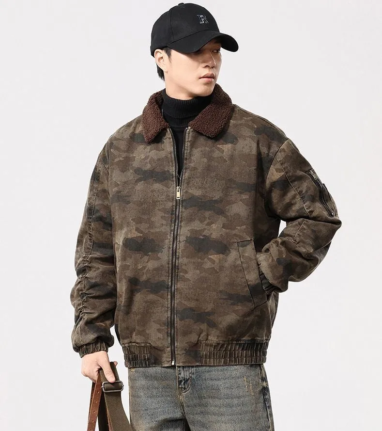 Stain-resistant Windproof Trucker Jacket featuring Thickened Fabric and Elastic Hem