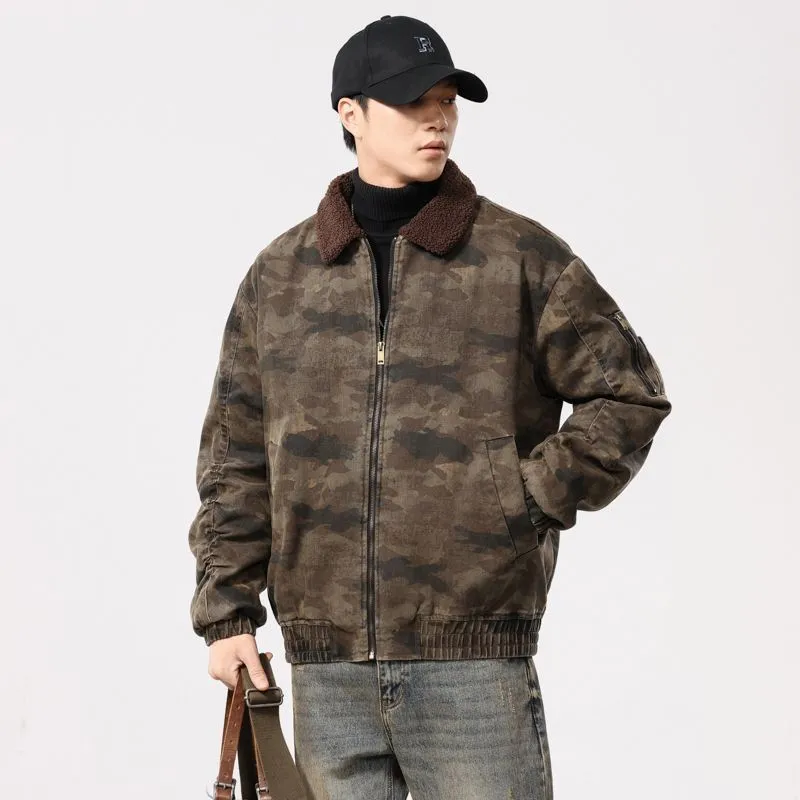 Stain-resistant Windproof Trucker Jacket featuring Thickened Fabric and Elastic Hem