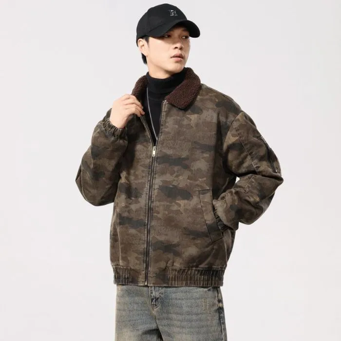 Stain-resistant Windproof Trucker Jacket featuring Thickened Fabric and Elastic Hem