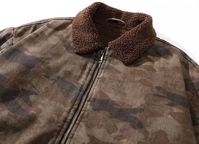 Stain-resistant Windproof Trucker Jacket featuring Thickened Fabric and Elastic Hem