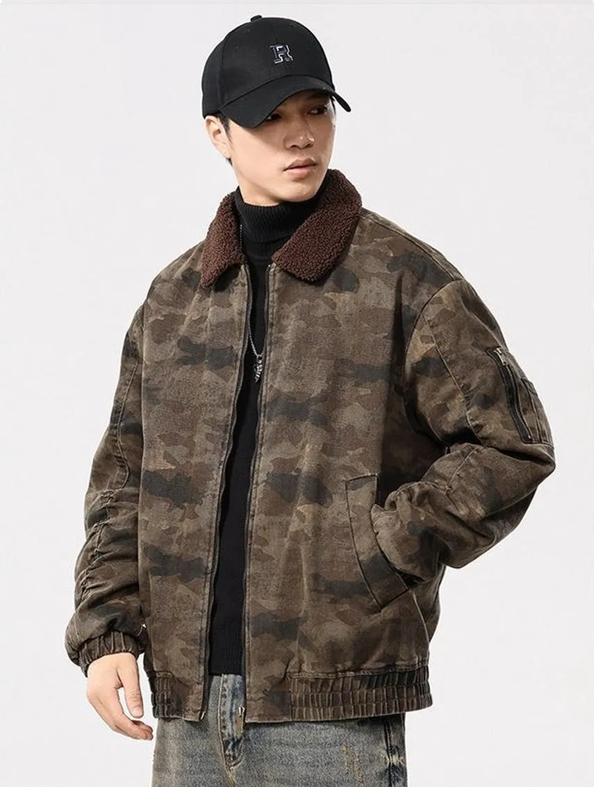 Stain-resistant Windproof Trucker Jacket featuring Thickened Fabric and Elastic Hem