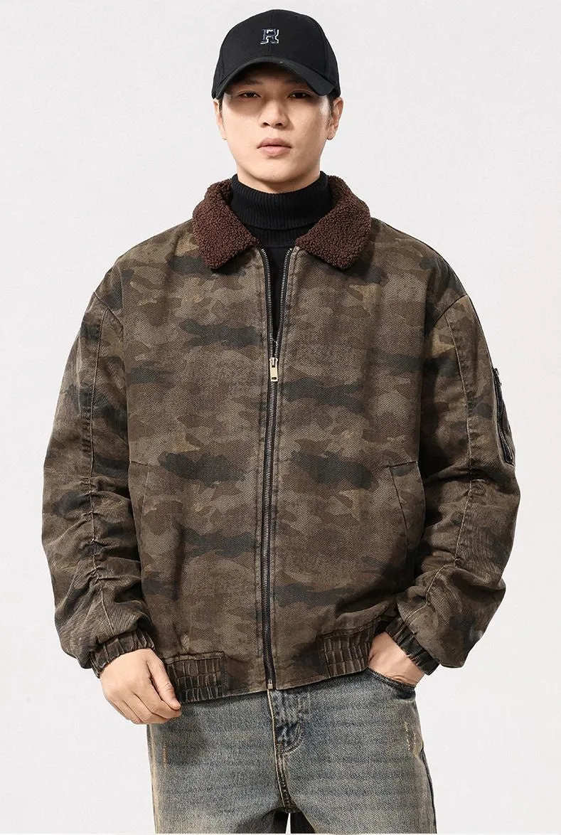 Stain-resistant Windproof Trucker Jacket featuring Thickened Fabric and Elastic Hem