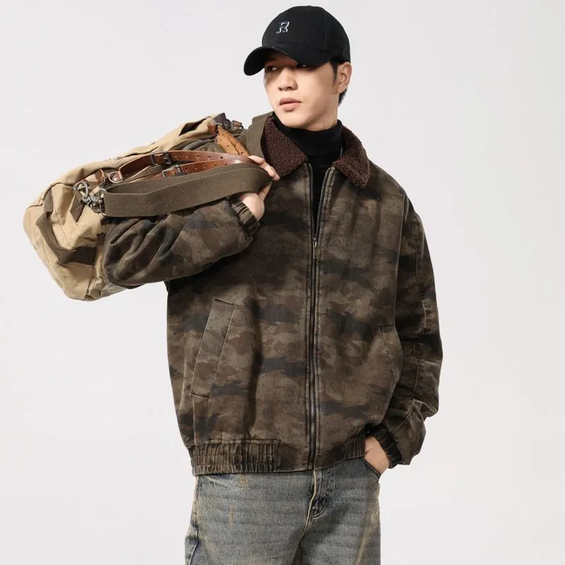Stain-resistant Windproof Trucker Jacket featuring Thickened Fabric and Elastic Hem
