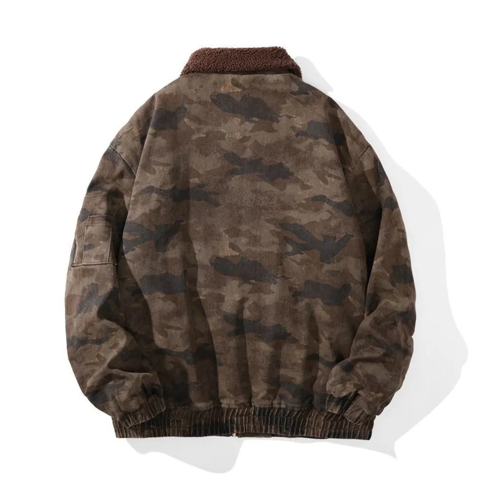 Stain-resistant Windproof Trucker Jacket featuring Thickened Fabric and Elastic Hem