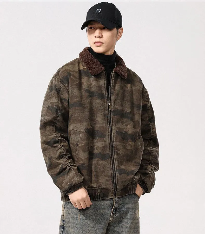 Stain-resistant Windproof Trucker Jacket featuring Thickened Fabric and Elastic Hem