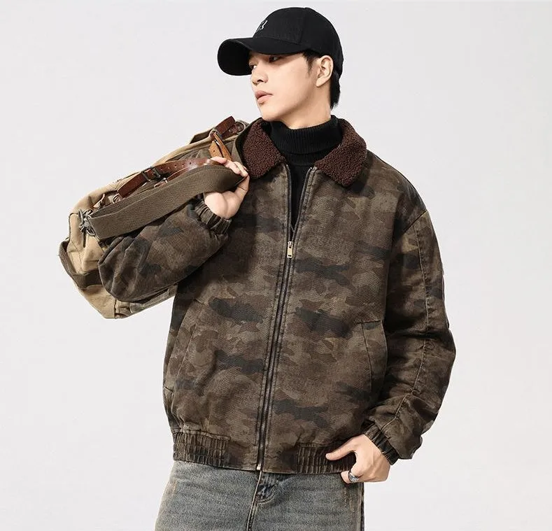 Stain-resistant Windproof Trucker Jacket featuring Thickened Fabric and Elastic Hem