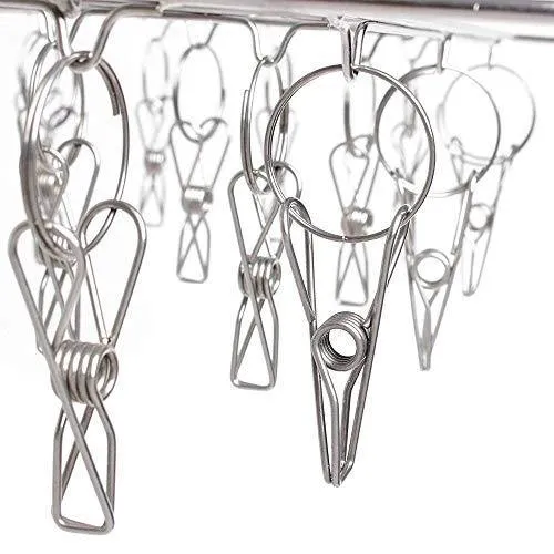 Stainless Steel Clothes Drying Racks Laundry Drip Hanger Laundry Clothesline Hanging Rack Set of 24 Clothespins for Drying Clothes, Towels, Underwear, Lingerie, Socks