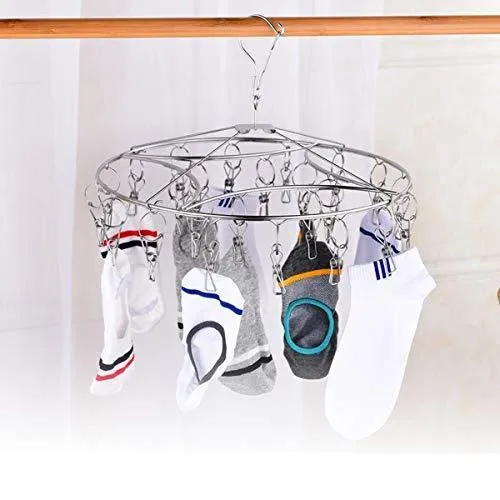 Stainless Steel Clothes Drying Racks Laundry Drip Hanger Laundry Clothesline Hanging Rack Set of 24 Clothespins for Drying Clothes, Towels, Underwear, Lingerie, Socks