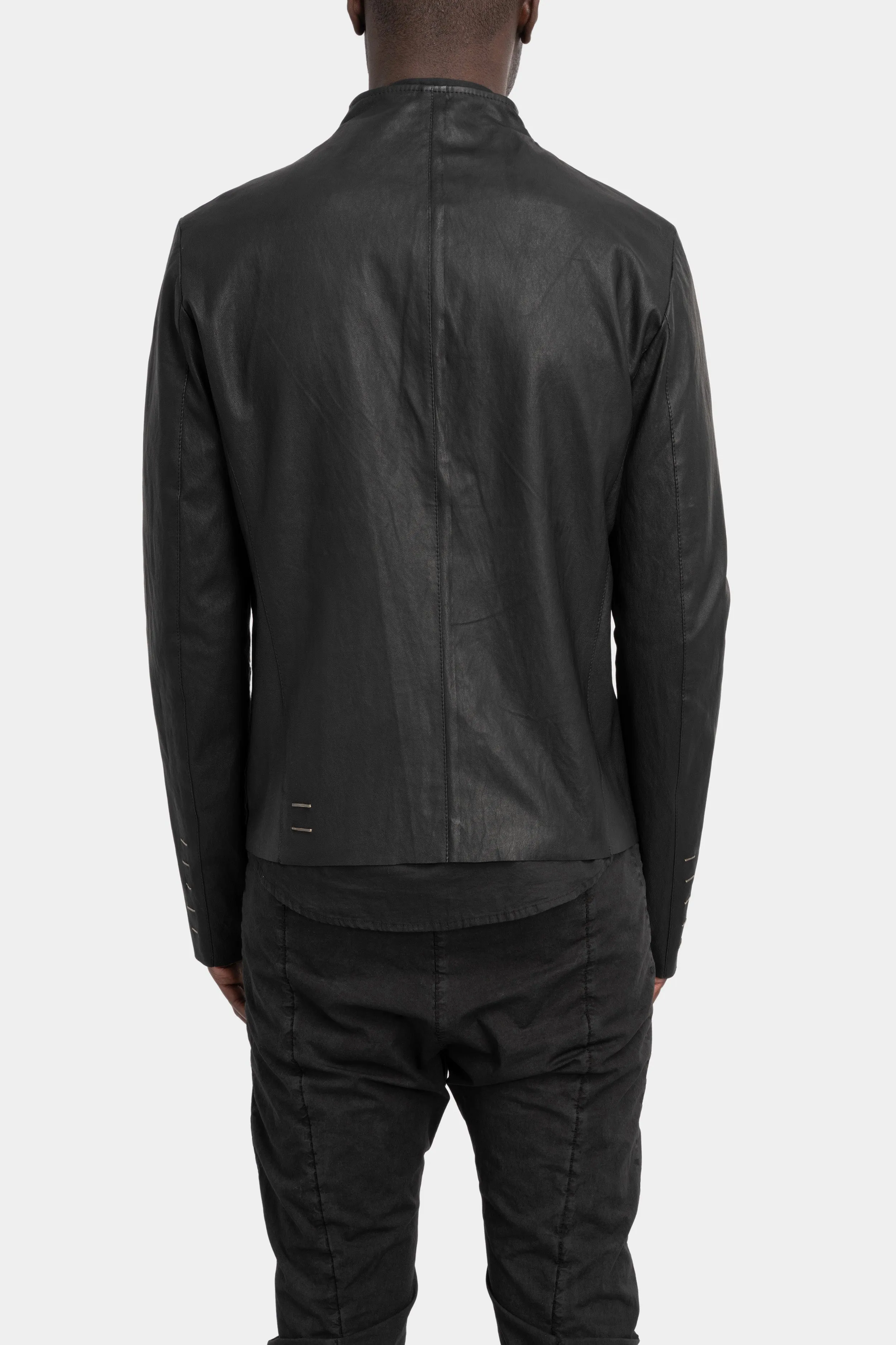 Standing collar stretch leather jacket