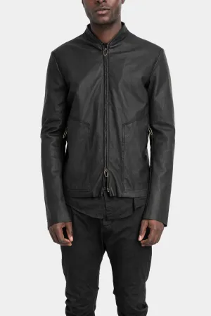 Standing collar stretch leather jacket