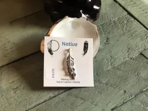 Sterling Silver Feather with Iolite Pendant / Charm with Drawstring Pouch FB2693