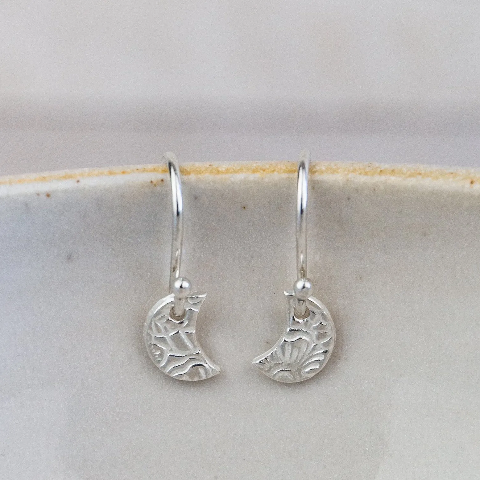 Sterling Silver Mini Textured Moon Earrings