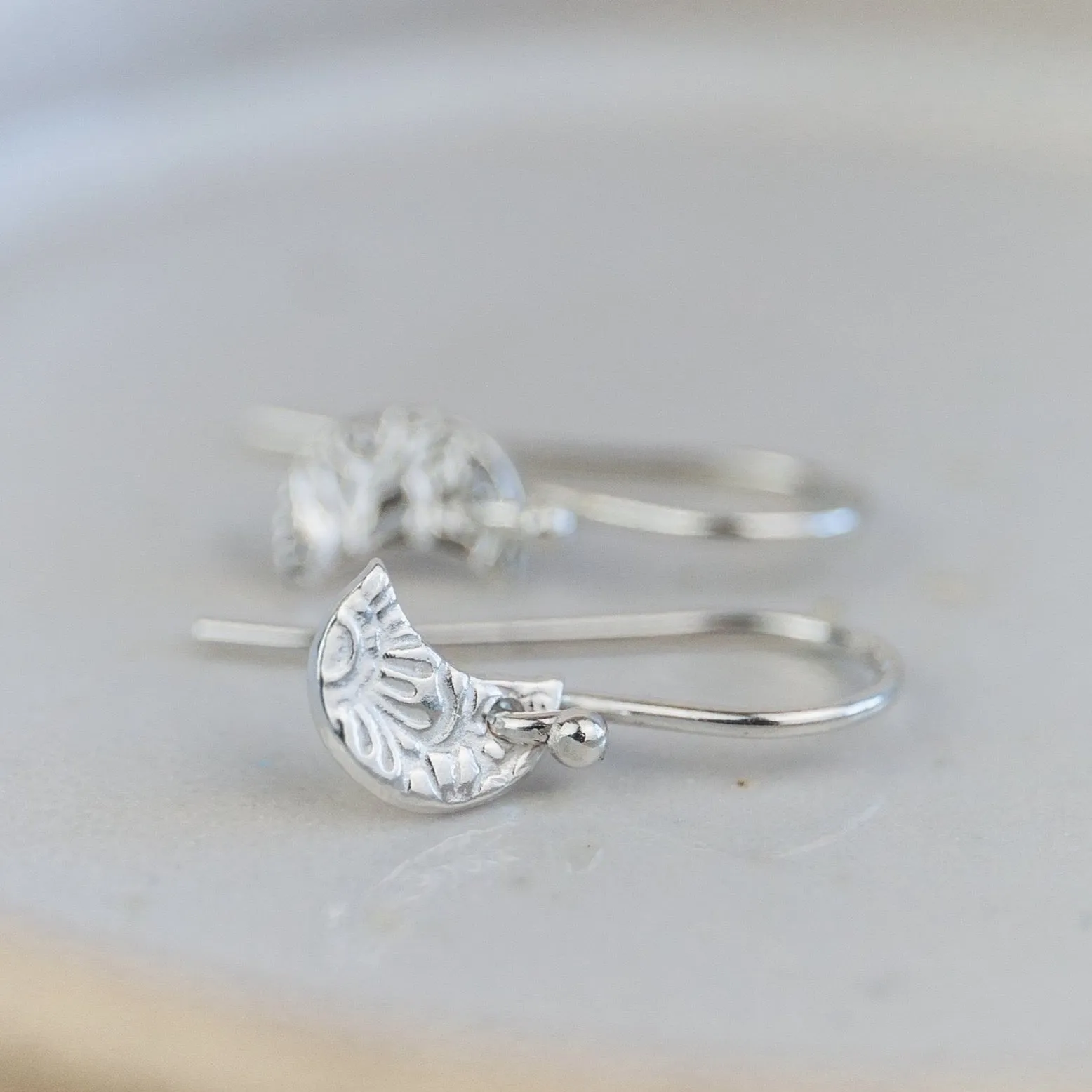 Sterling Silver Mini Textured Moon Earrings