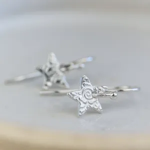 Sterling Silver Mini Textured Star Earrings