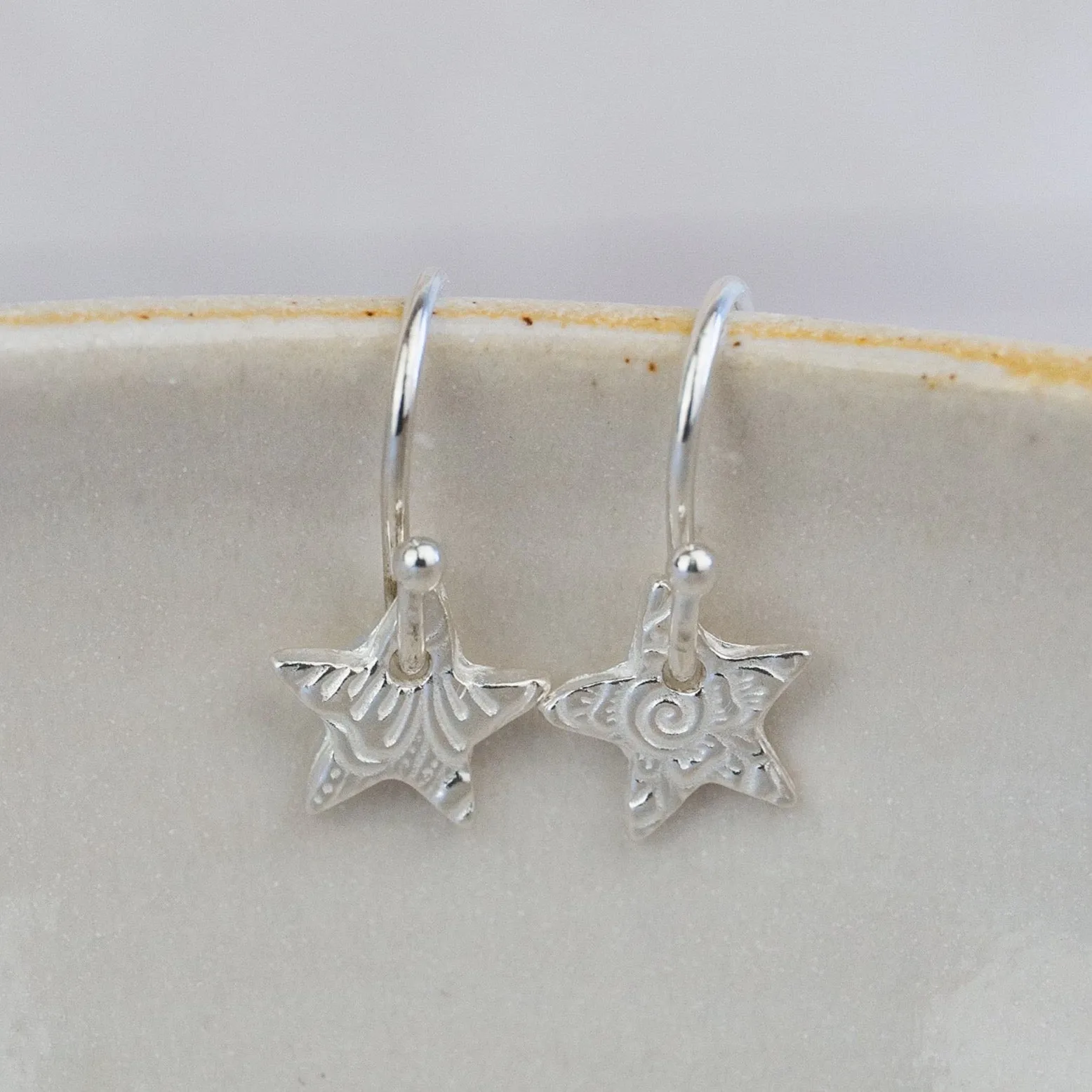 Sterling Silver Mini Textured Star Earrings