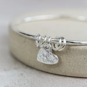 Sterling Silver Textured Heart Bangle