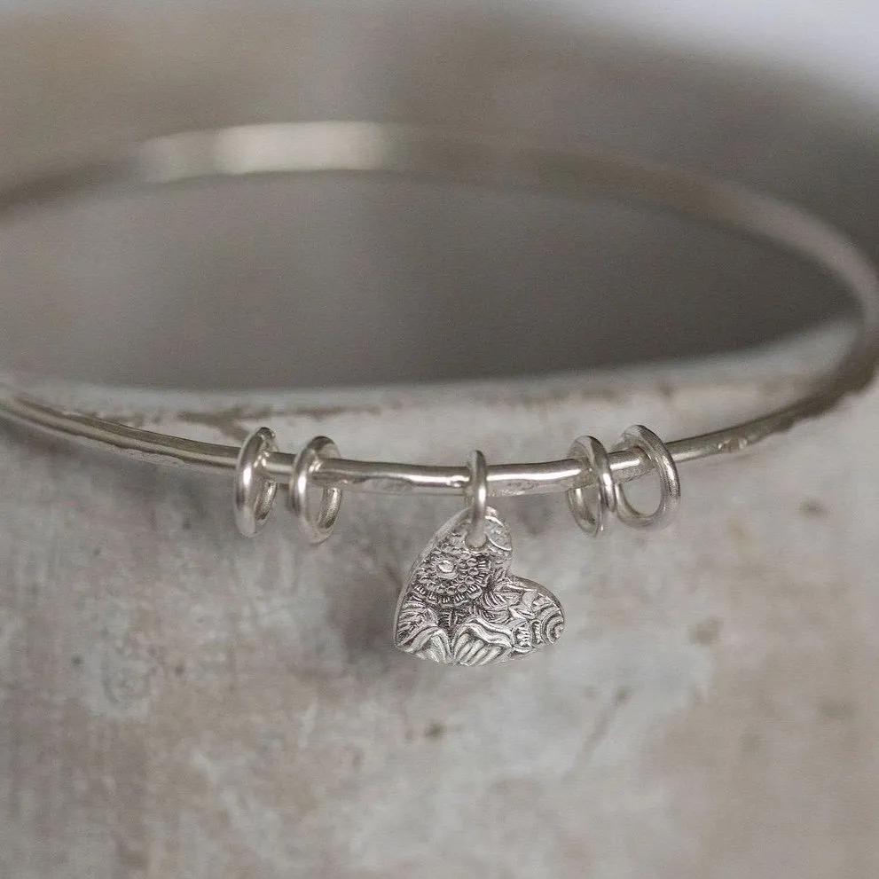 Sterling Silver Textured Heart Bangle