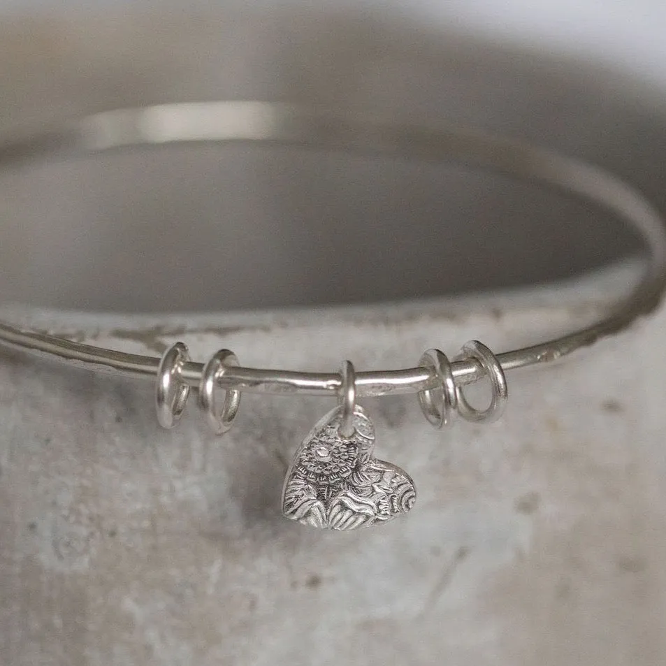 Sterling Silver Textured Heart Bangle